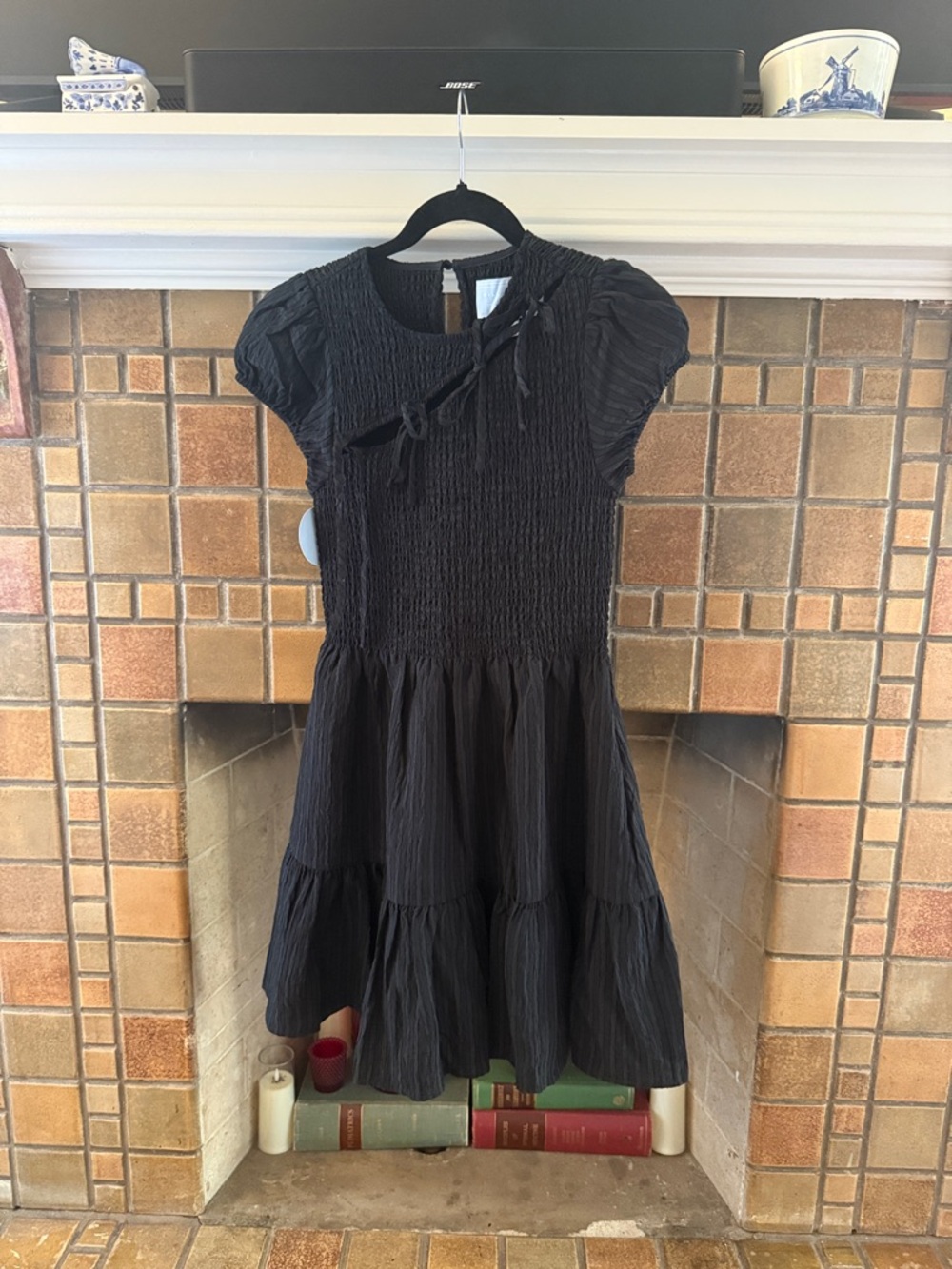 The Gia Mini Nap Dress - Black Tonal Seersucker / S, Hill House Home - Picture 5 of 8